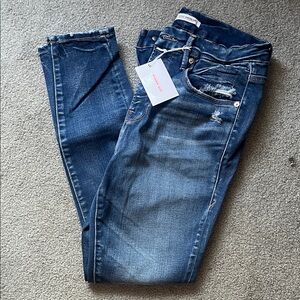 Good American Dark Blue Distressed Good Leg Crop Jeans